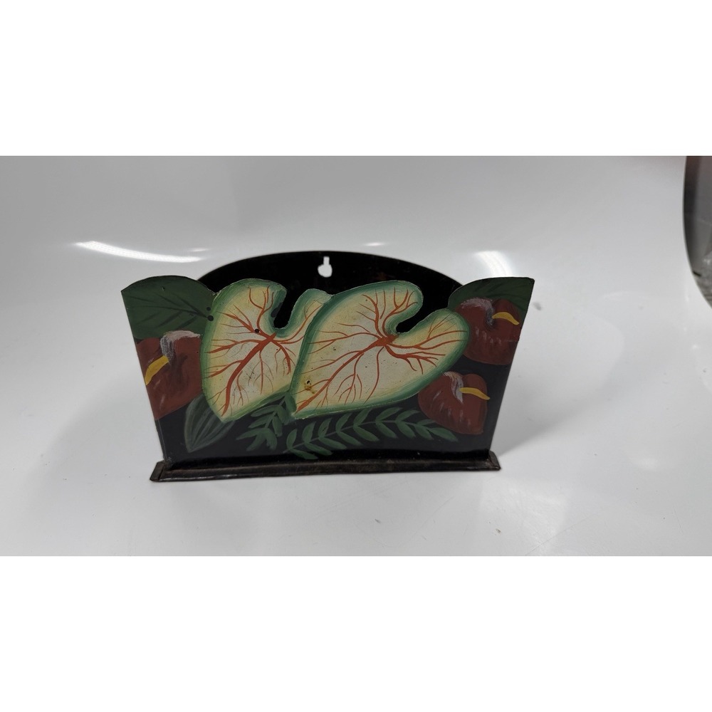 Vtg Hand Painted Metal Planter Pot TOLE Floral